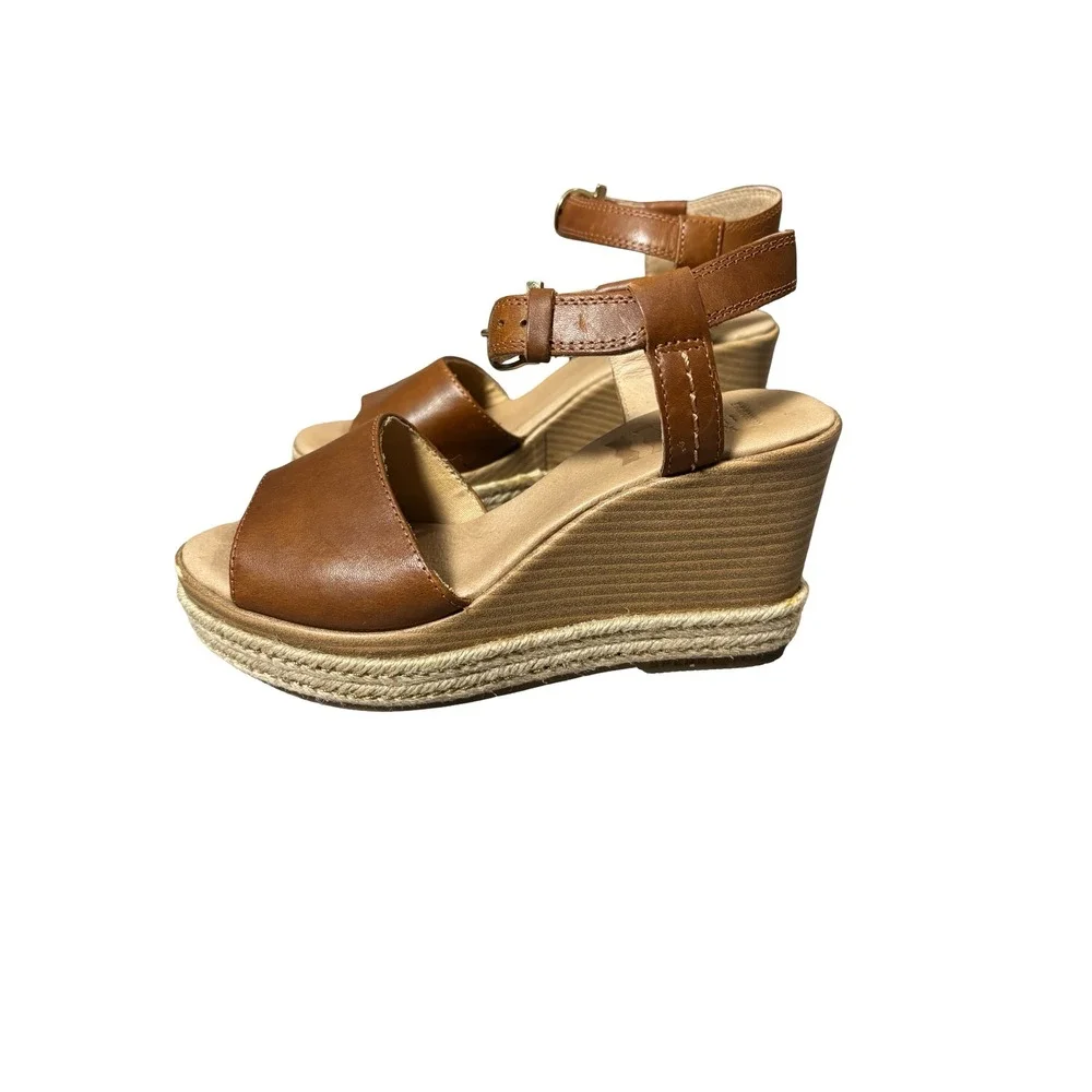 Sperry Plushwave Leather Espadrille Wedge Sandals Size 7M Tan STS85108